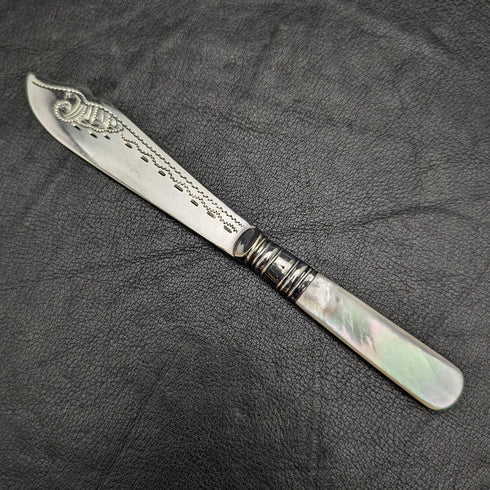 British vintage silver plate dessert cutlery set white butterfly shell handle